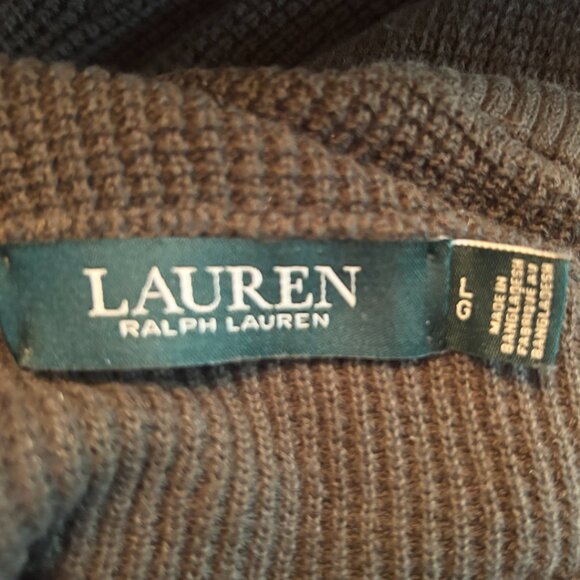 Ralph Lauren - Thermal Knit Cowl Neck Army Green Sweater - 100% Cotton (Size: M) - Picture 3 of 7